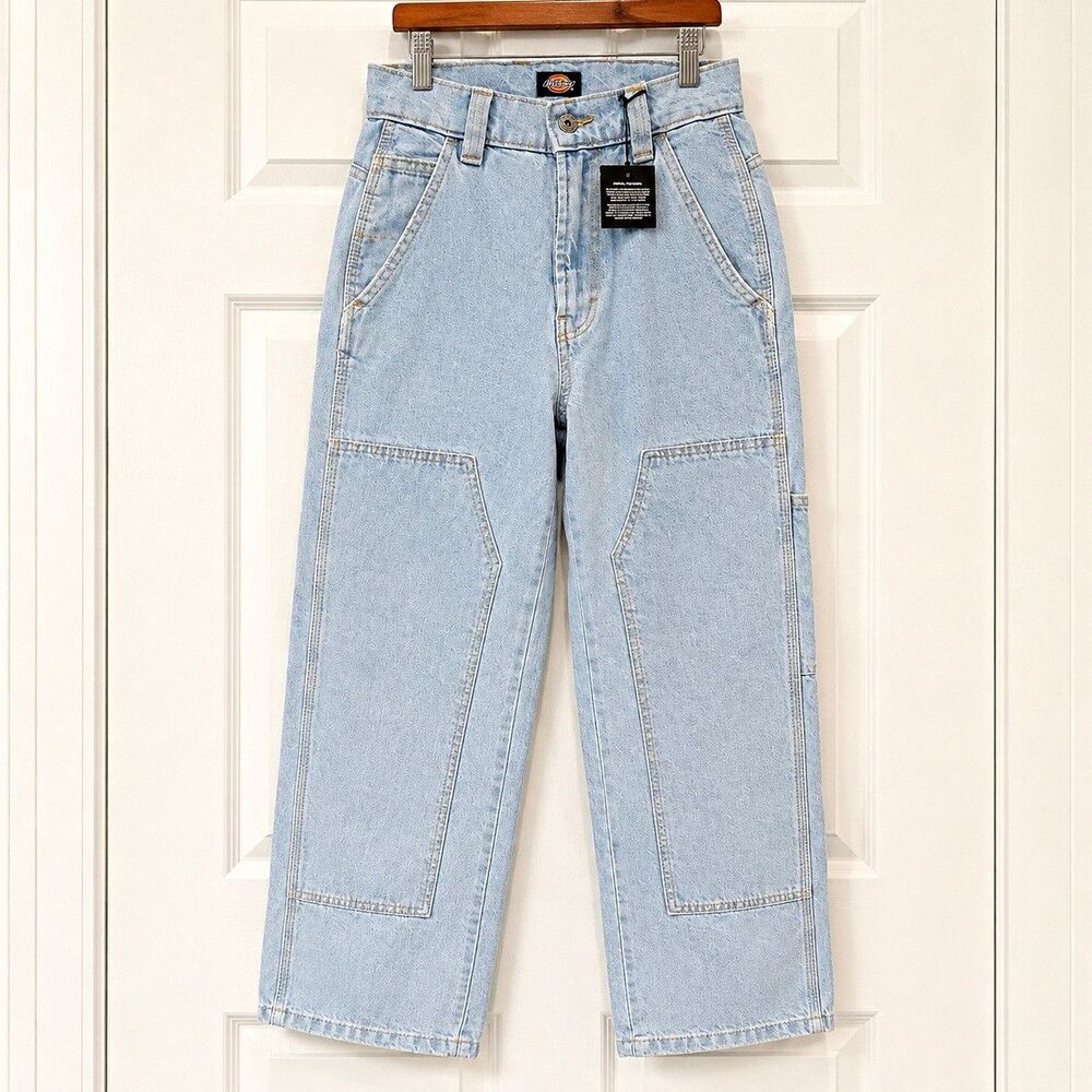 NWT Dickies Women’s Double Knee Carpenter Jeans Size 00 24R Light Wash Wide Leg